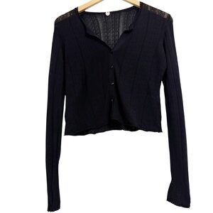 Margaret O’Leary Crop Open Knit Lightweight Black Cardigan Sweater Medium